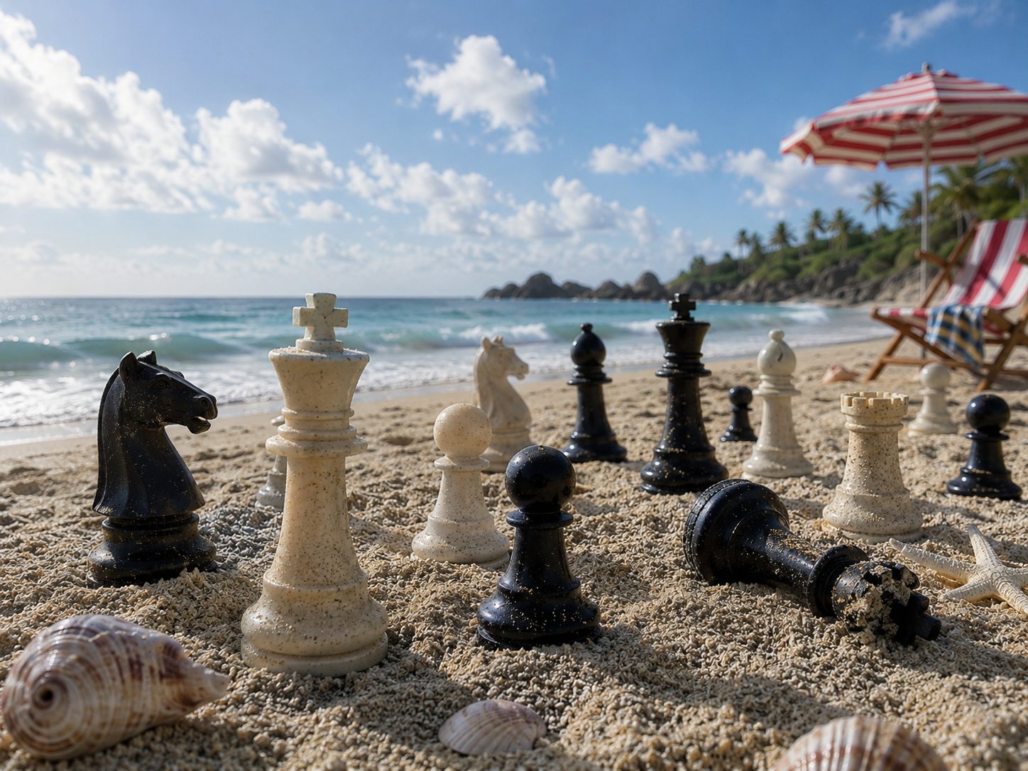 Chess pieces on a beach — summer off-season